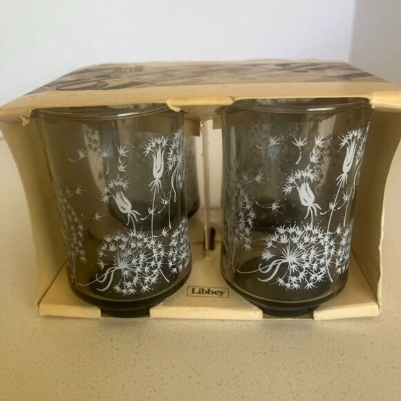 Mid Century Libbey Dandelion Design Juice Glasses Set Of 4 Vintage New in Box - Picture 3 of 5